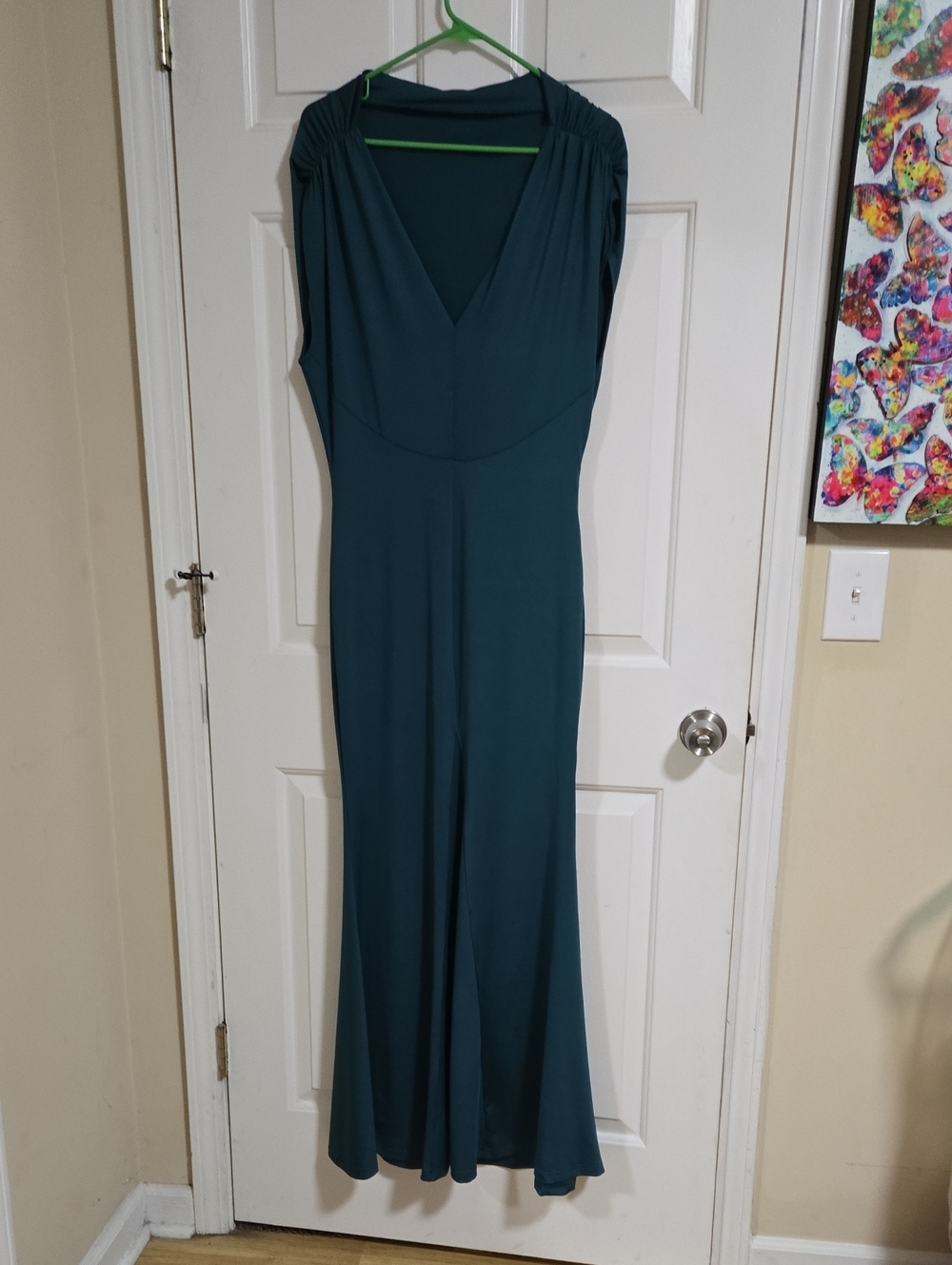 Deep Teal V-Neck Women’s Dress - Elegant Maxi